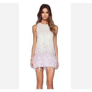 NEW! Allegra Beaded Sequin White Feather Trim Mini Party Dress XS